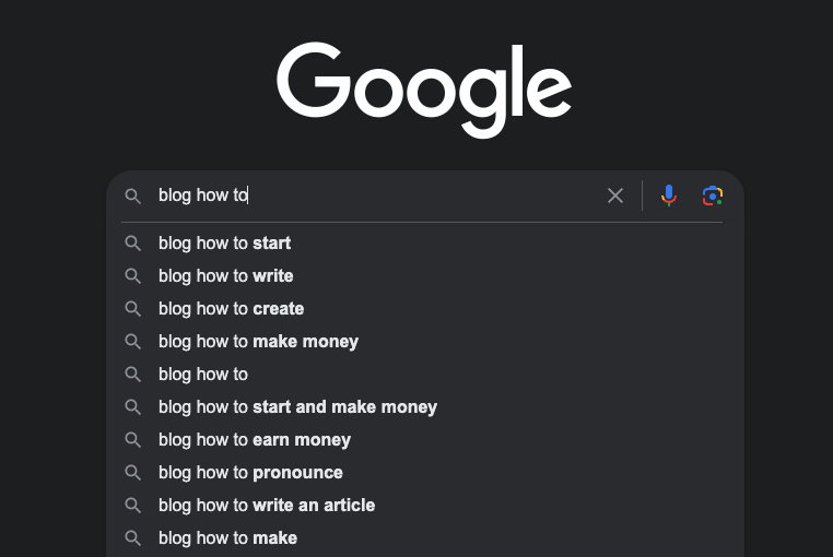 Google suggestions for blog post topics