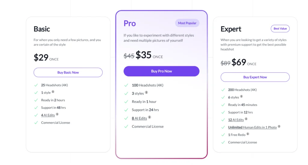 Betterpic AI headshot generator pricing