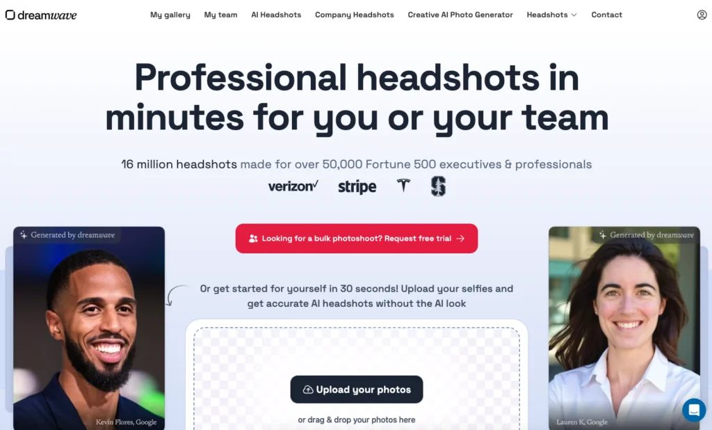 DreamWave AI headshot generator homepage