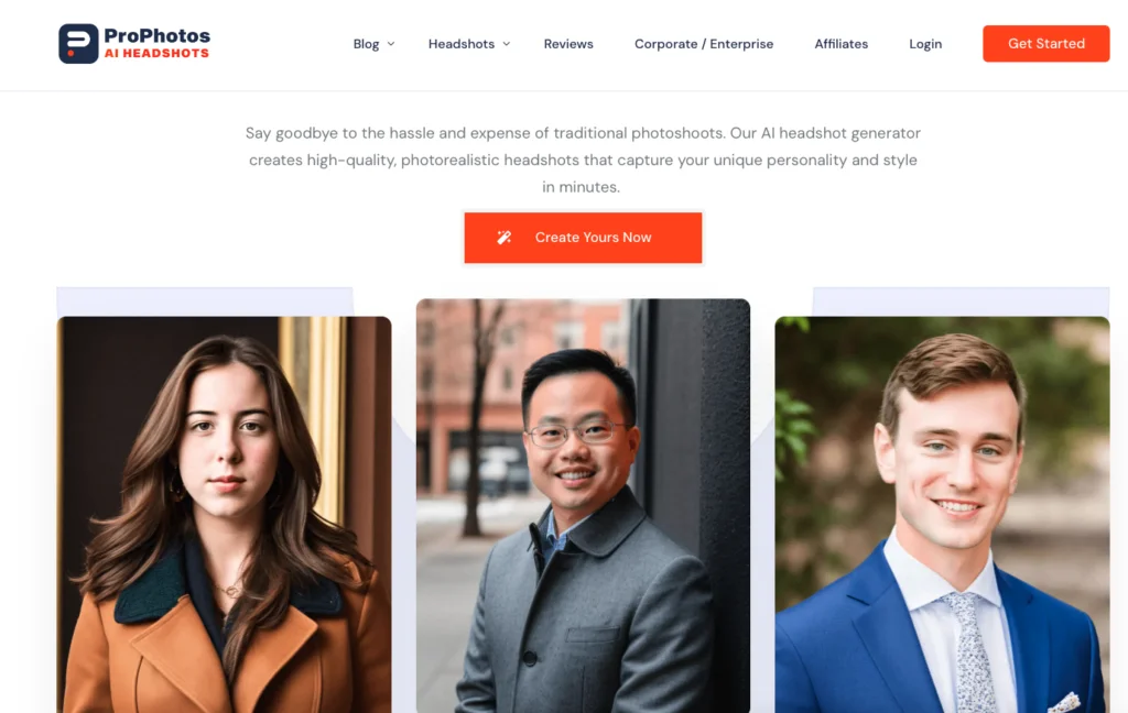 ProPhotos AI headshot generator homepage