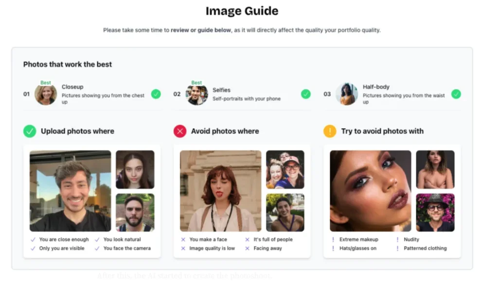 Image uploading guide for selfies